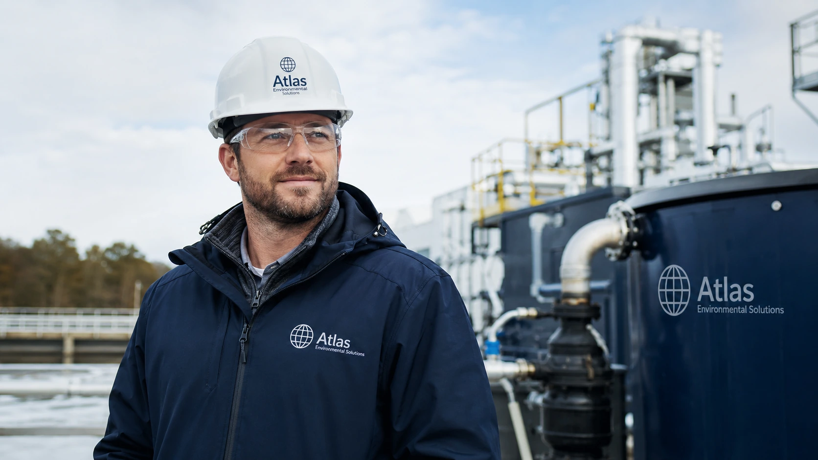 Atlas environmental professional at an industrial treatment facility.